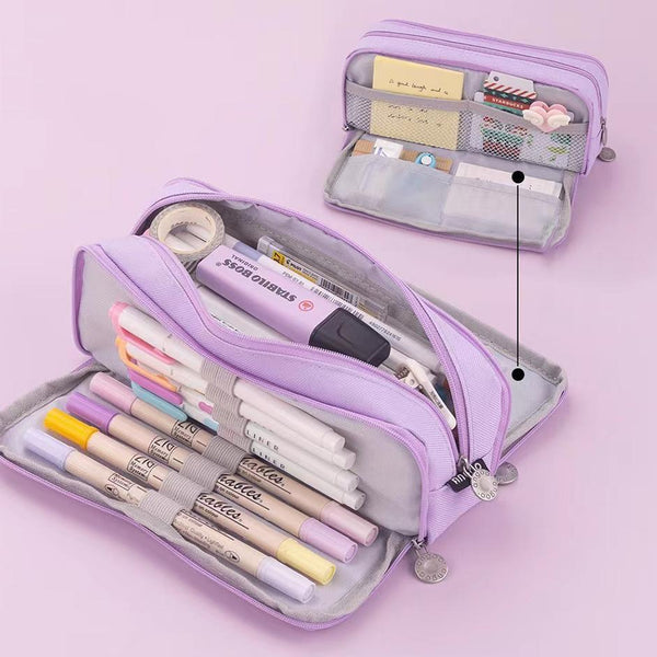 Zipper Pencil Case Large Capacity Storage Bag School Stationery Makeup Organizer Yellow Pencil Cases
