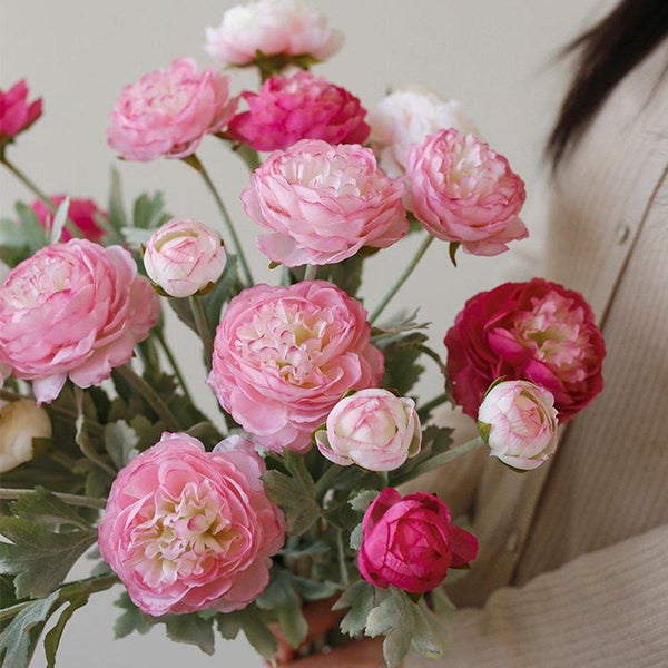 5Pcs Artificial Peony Silk Flowers Bouquet Decor Faux Floral Arrangements Champagne Artificial Plants