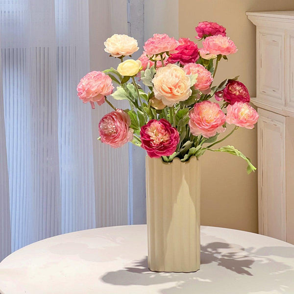 5Pcs Artificial Peony Silk Flowers Bouquet Decor Faux Floral Arrangements Champagne Artificial Plants