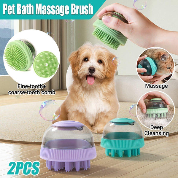 2Pcs Pet Cleaning Brush Bath Massage Gel Dispenser Cats Dogs Grooming Tool Blue Dog Grooming