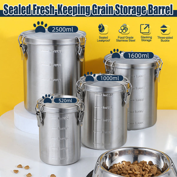 Stainless Steel Pet Food Storage Bucket Dog Cat Grain Container Bin Kitchen 2500Ml Food Storage Containers