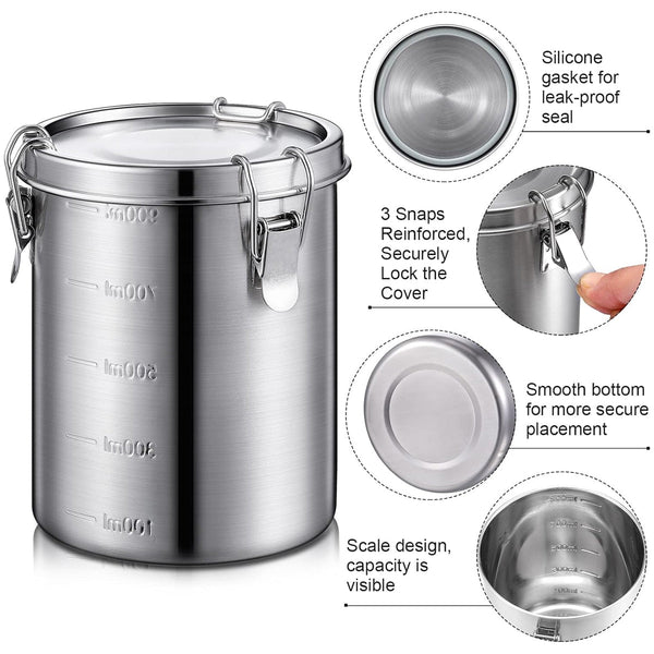 Stainless Steel Pet Food Storage Bucket Dog Cat Grain Container Bin Kitchen 2500Ml Food Storage Containers