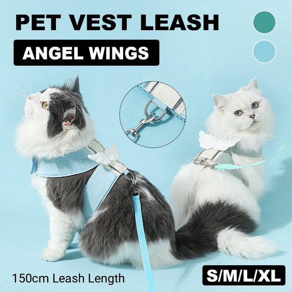 Pet Angel Wings Dog Vest Leash Cat Harness Anti Break Walking Set Blue M Small Animal Supplies