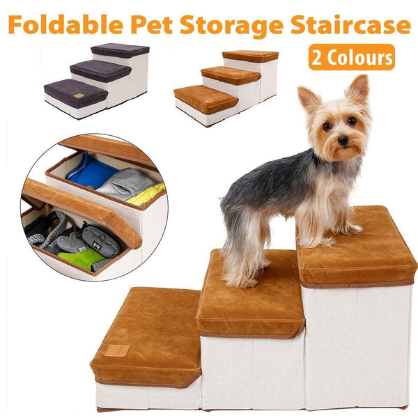 Foldable Pet Dog Stairs Puppy Step Ladder For Bed Sofa Portable Climbing Ramp Brown Furniture & Scratchers