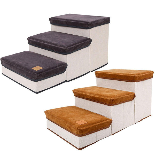 Foldable Pet Dog Stairs Puppy Step Ladder For Bed Sofa Portable Climbing Ramp Brown Furniture & Scratchers