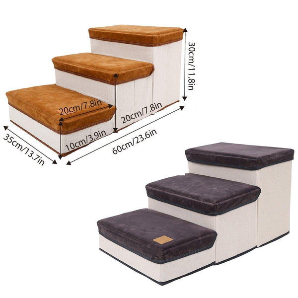 Foldable Pet Dog Stairs Puppy Step Ladder For Bed Sofa Portable Climbing Ramp Brown Furniture & Scratchers