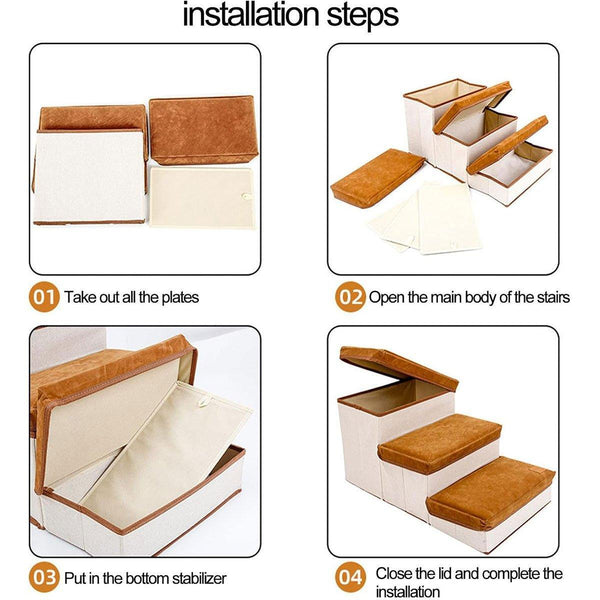 Foldable Pet Dog Stairs Puppy Step Ladder For Bed Sofa Portable Climbing Ramp Brown Furniture & Scratchers