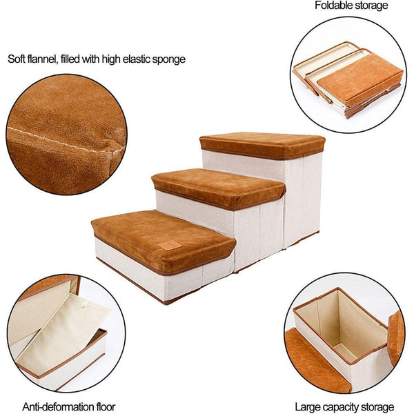 Foldable Pet Dog Stairs Puppy Step Ladder For Bed Sofa Portable Climbing Ramp Brown Furniture & Scratchers