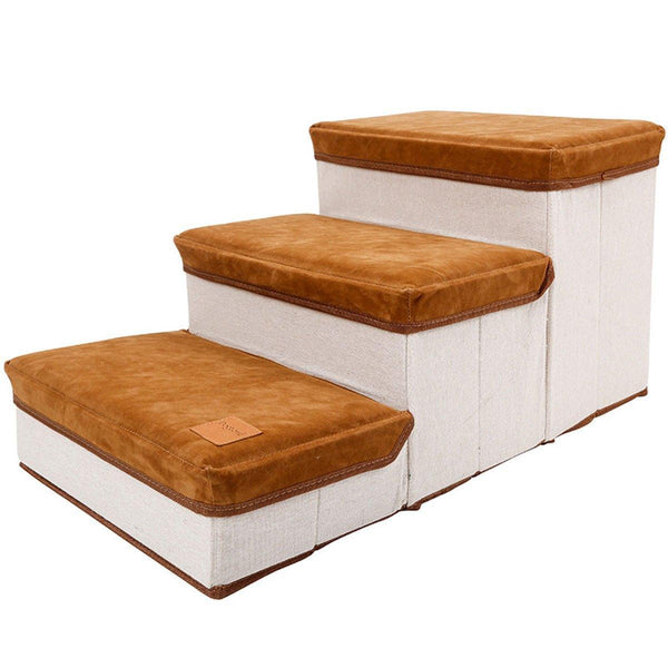 Foldable Pet Dog Stairs Puppy Step Ladder For Bed Sofa Portable Climbing Ramp Brown Furniture & Scratchers