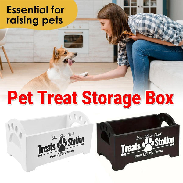 Dog Treat Container Wood Food Storage For Cat Dogs With Paw Print Design Black Food Storage Containers