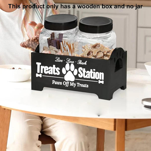Dog Treat Container Wood Food Storage For Cat Dogs With Paw Print Design Black Food Storage Containers