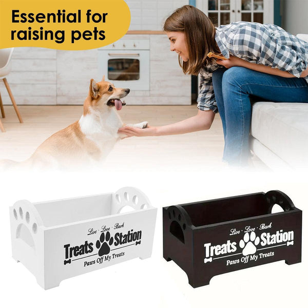 Dog Treat Container Wood Food Storage For Cat Dogs With Paw Print Design Black Food Storage Containers