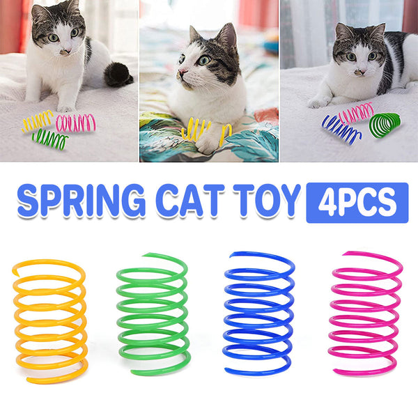 4Pcs Cat Spring Toys Colourful Plastic Jumping For Kitten Interactive Play Cat Toys