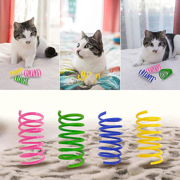 4Pcs Cat Spring Toys Colourful Plastic Jumping For Kitten Interactive Play Cat Toys