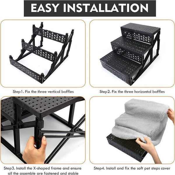 3 Steps Pet Stairs With Soft Cover For Small Dogs And Cats Portable Climbing Ramp Furniture & Scratchers