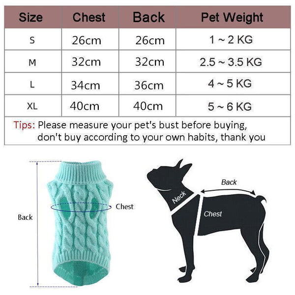 Puppy Dog Jumper Winter Warm Knitted Sweater Pet Clothes Small Dogs Coat Thermal M Size White Dog Clothing & Shoes