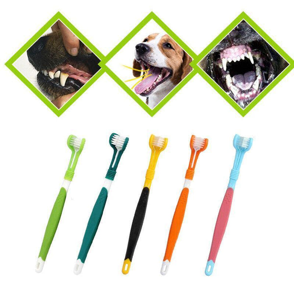 Three Sided Dog Toothbrush Pet Cat Teeth Cleaning Tool Oral Mouth Care Soft Bristle Dark Green Oral Hygiene