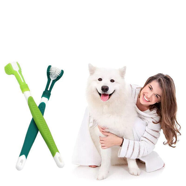 Three Sided Dog Toothbrush Pet Cat Teeth Cleaning Tool Oral Mouth Care Soft Bristle Dark Green Oral Hygiene