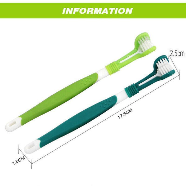 Three Sided Dog Toothbrush Pet Cat Teeth Cleaning Tool Oral Mouth Care Soft Bristle Dark Green Oral Hygiene