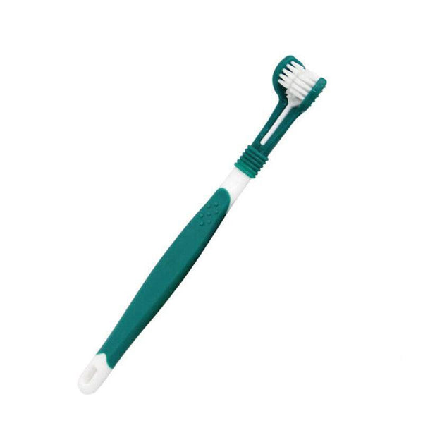 Three Sided Dog Toothbrush Pet Cat Teeth Cleaning Tool Oral Mouth Care Soft Bristle Dark Green Oral Hygiene