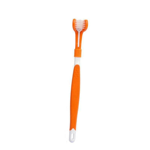 Three Sided Dog Toothbrush Pet Cat Teeth Cleaning Tool Oral Mouth Care Soft Bristle Orange Oral Hygiene