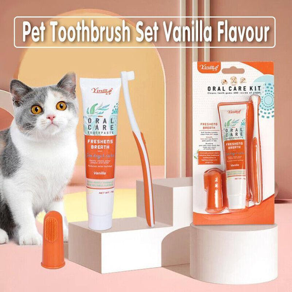 Pet Toothbrush Toothpaste Set For Cats And Dogs Vanilla Flavor Oral Care Kit Oral Hygiene