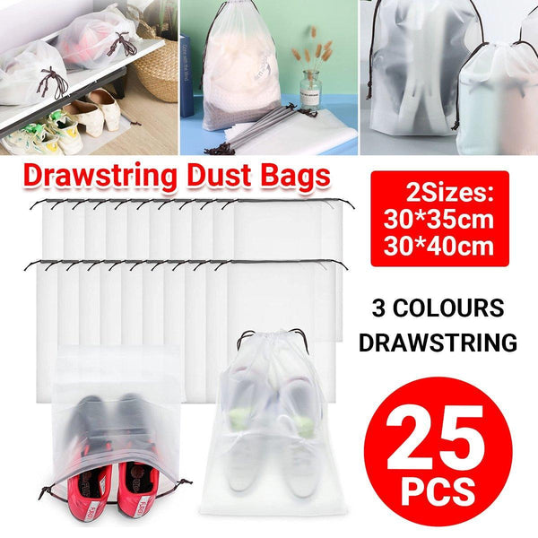 25Pcs Travel Shoe Bags Sport Storage Pouch Drawstring Dust Organizer Black 30*35Cm Packing Organisers