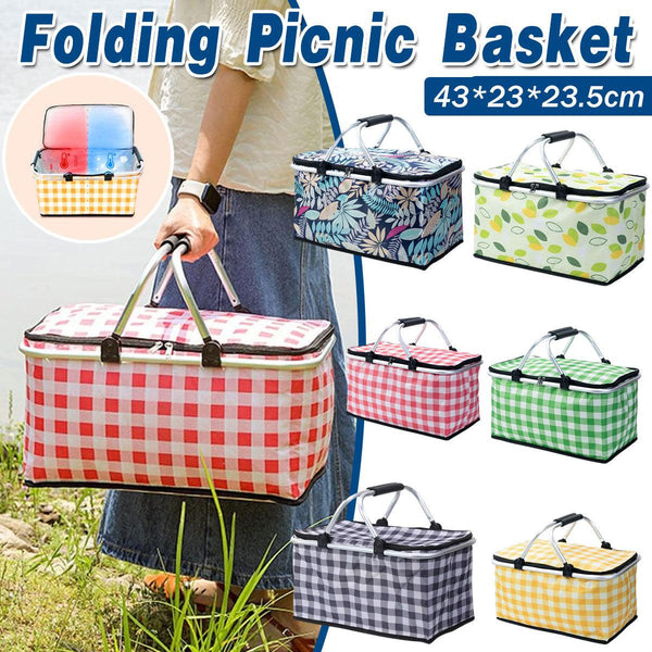 Foldable Picnic Basket Outdoor Camping Carrying Portable Food Storage Navy Picnic Baskets & Backpacks