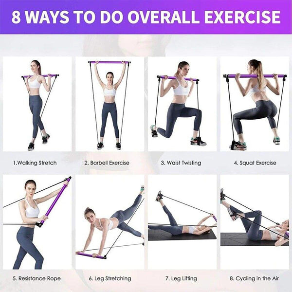 Multi Purpose Pilates Stick Home Fitness Stretch Exercise Training Hip Rope Resistance Trainers