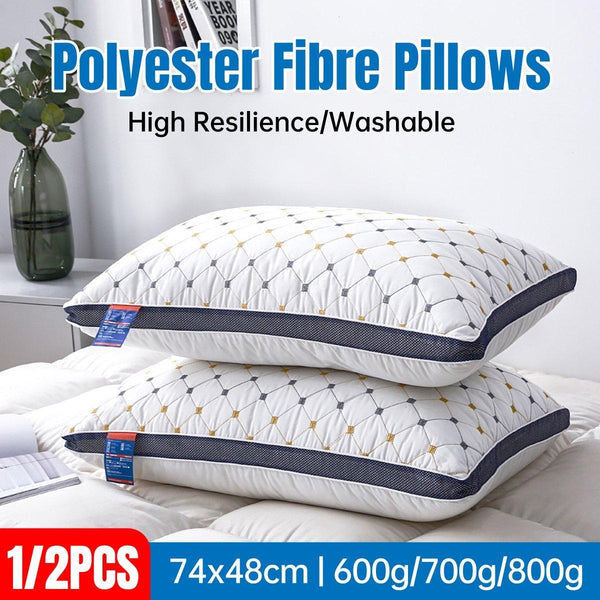 1/2Pcs Hotel Style Polyester Fibre Pillow Washable High Rebound Support 800G Pillows