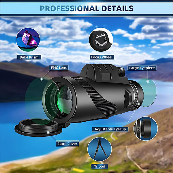 50X60 Hd Monocular Telescope With Tripod And Phone Holder For Outdoor Travel Binoculars & Monoculars