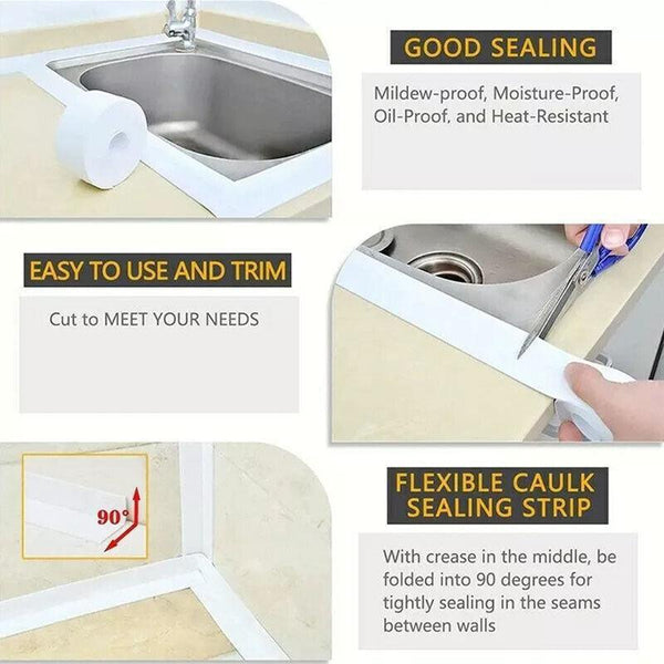 Kitchen Bathroom Sink Sealing Strip Waterproof Tape 3.2M White Easy To Clean 38Mm*3.2M Kitchen Sinks