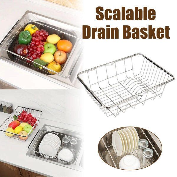 Stainless Steel Sink Draining Basket Telescopic Dish Rack Kitchen Storage Holder Colanders Strainers & Sifters