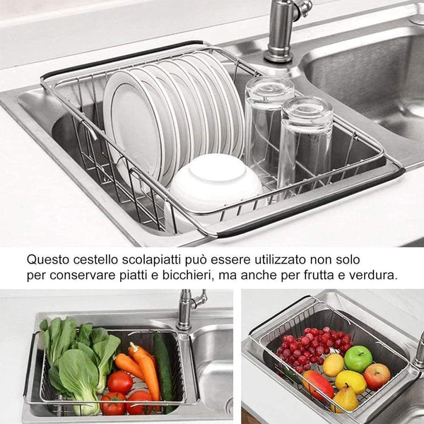 Stainless Steel Sink Draining Basket Telescopic Dish Rack Kitchen Storage Holder Colanders Strainers & Sifters
