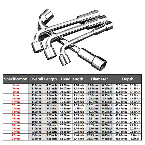 6 23Mm L Shaped Socket Wrench Elbow Multi Size Hardware Repair Tool Set 13Mm Wrench Sets