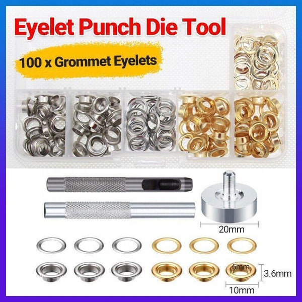 Eyelet Punch Die Tool Kit With 100 Sets Of 6Mm Grommets For Leather Craft Leather Punching Tools