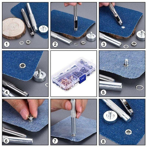 Eyelet Punch Die Tool Kit With 100 Sets Of 6Mm Grommets For Leather Craft Leather Punching Tools