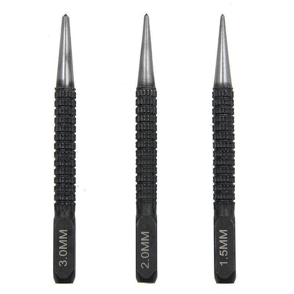 Nail Centre Punch Set 3Pcs Round Head Wood Metal Super Impact Resistance Other Hand Tools
