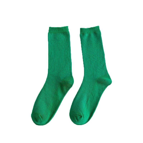 Solid Pure Colour Formal Socks Cotton Fashion Casual Breathable Crew Green 2 Pairs Womens Socks