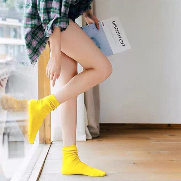 Solid Pure Colour Formal Socks Cotton Fashion Casual Breathable Crew Grey 4 Pairs Womens Socks