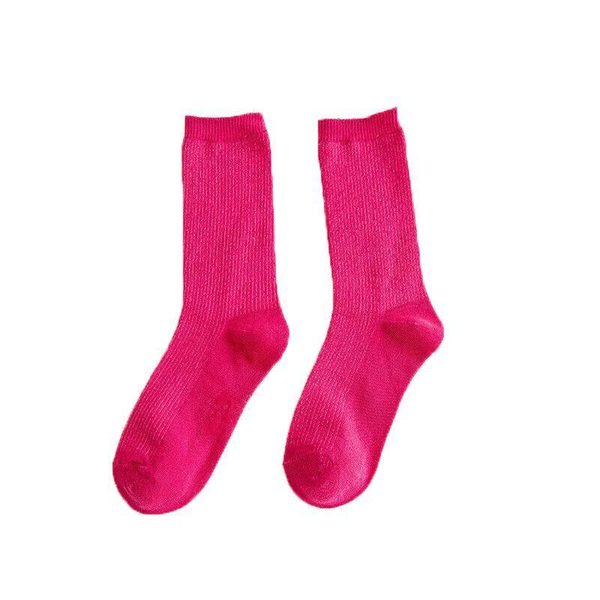 Solid Pure Colour Formal Socks Cotton Fashion Casual Breathable Crew Rose Red 1 Pair Womens Socks
