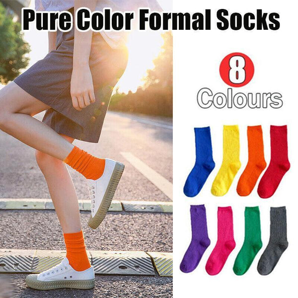Solid Pure Colour Formal Socks Cotton Fashion Casual Breathable Crew Blue 4 Pairs Womens Socks