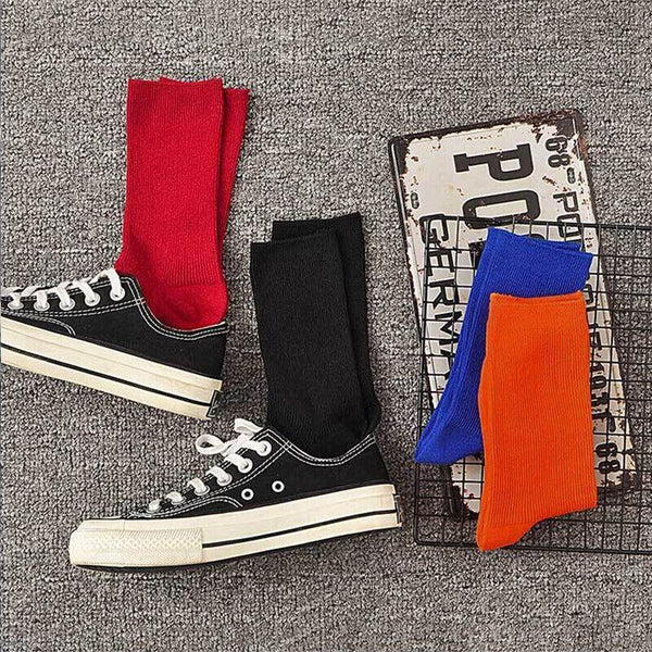 Solid Pure Colour Formal Socks Cotton Fashion Casual Breathable Crew Blue 4 Pairs Womens Socks