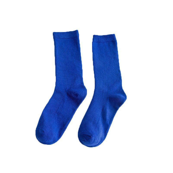Solid Pure Colour Formal Socks Cotton Fashion Casual Breathable Crew Blue 4 Pairs Womens Socks