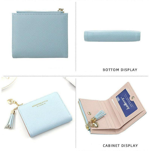 Ladies Short Wallet Small Leather Purse Folding Card Holder Coin Pocket Tassel Design Red Wallets