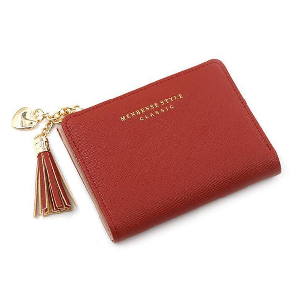 Ladies Short Wallet Small Leather Purse Folding Card Holder Coin Pocket Tassel Design Red Wallets