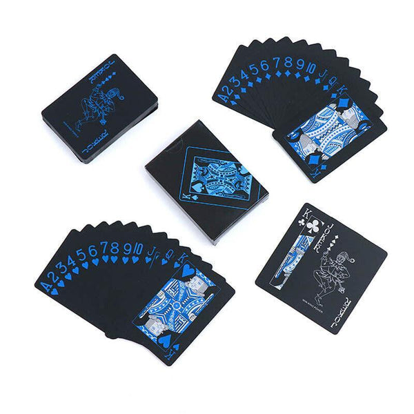 Waterproof Pvc Poker Deck Black Plastic Magic Tricks Game Set Blue Playing Cards