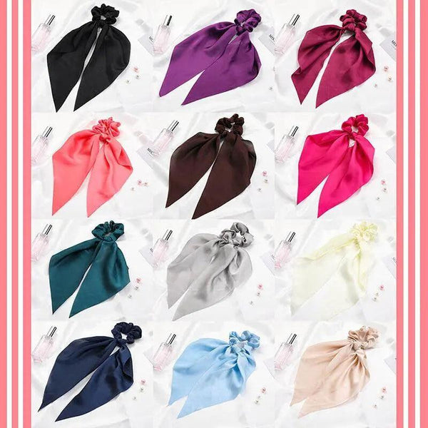 Chiffon Ponytail Scarf Bow Elastic Hair Rope Tie Scrunchies Ribbon Bands 6 Hair Accessories