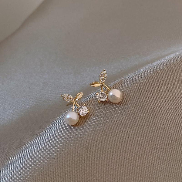 Fashion Pearl Wedding Zircon Cherry Stud For Women Earrings