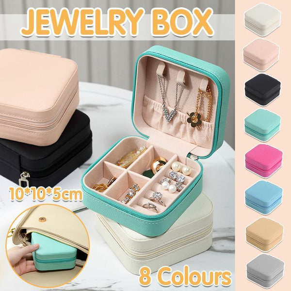 Travel Jewelry Organizer Box Portable Leather Storage Ornaments Ring Earrings Black (10X10x5cm) Jewellery Boxes